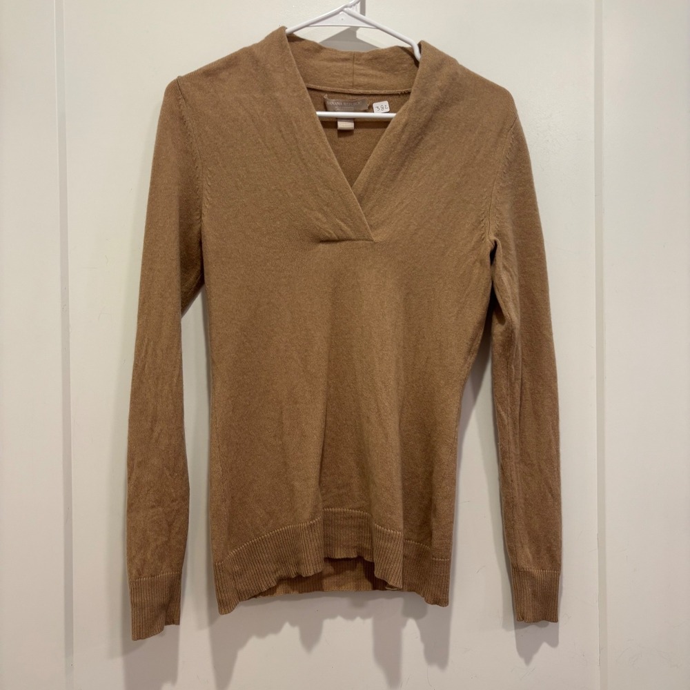 Banana Republic Womens Wool Cashmere‎ V-Neck Pullover Sweater Camel Tan Small